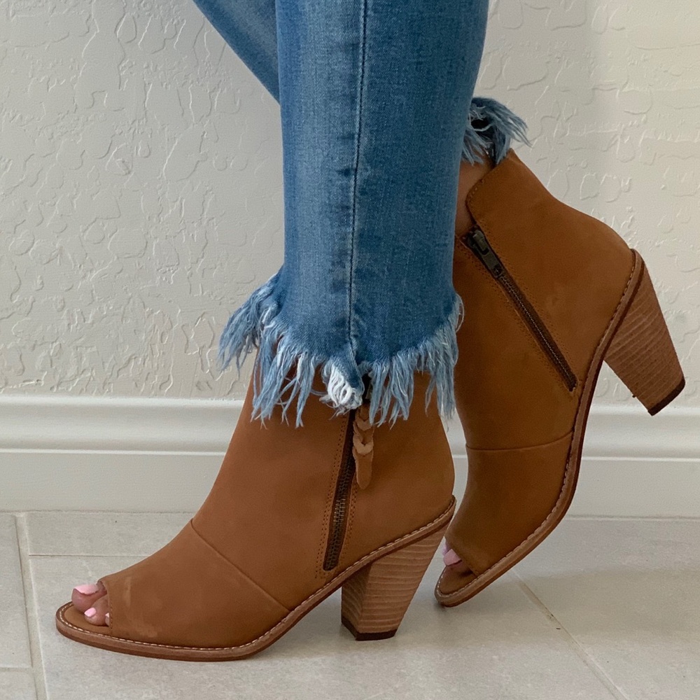 Cognac Genuine Leather Peep Toe Ankle Bootie - Picture 2 of 8